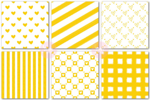 Yellow and White Valentines Digital Papers Backgrounds Set Digital Pattern SineDigitalDesign 