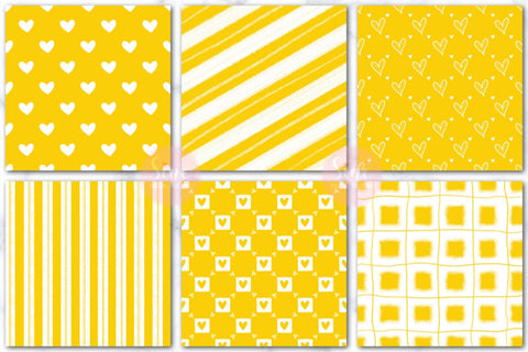 Yellow and White Valentines Digital Papers Backgrounds Set Digital Pattern SineDigitalDesign 