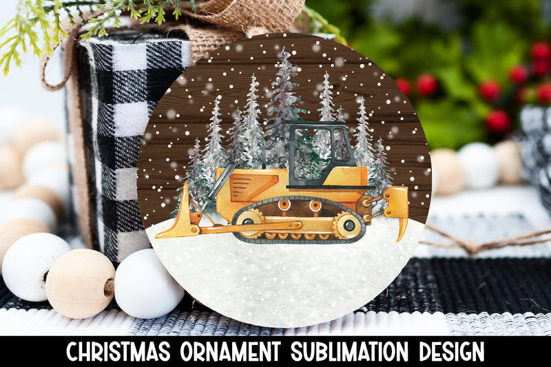 Yellow Bulldozer Christmas Ornament Sublimation Sublimation BijouBay 