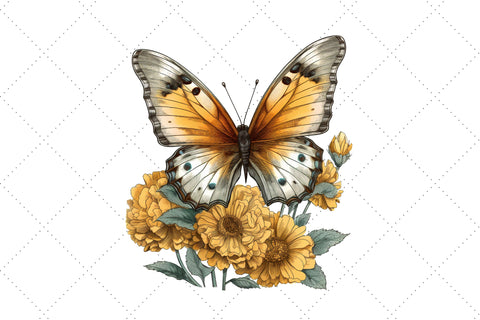 Yellow Butterfly floral Sublimation Clipart Bundle, Sublimation, Retro Yellow Butterfly Sublimation FloridPrintables 