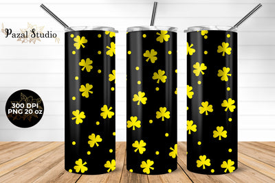 Yellow Clover Pattern St Patricks Day 20oz Skinny Tumbler Wrap Design Sublimation Pazal Studio 