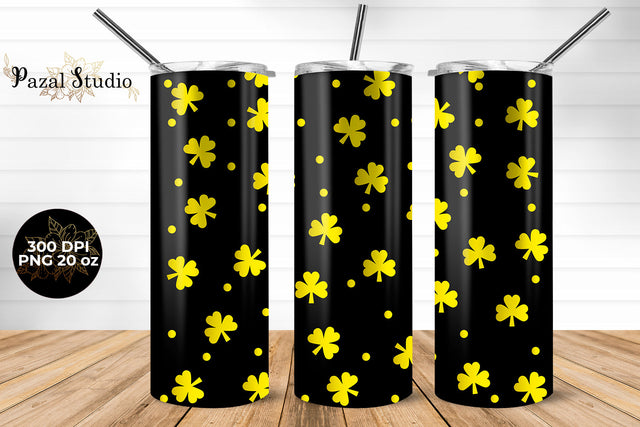 Yellow Clover Pattern St Patricks Day 20oz Skinny Tumbler Wrap Design Sublimation Pazal Studio 