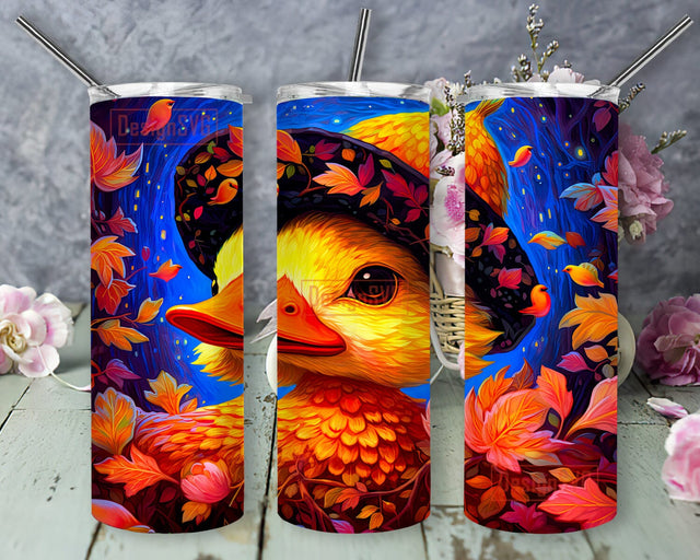 Yellow Duck With Autumn Leaves 20oz Skinny Tumbler Png, Yellow Duck With Autumn Tumbler, Funny Yellow Duck Tumbler, Bubble Duck Tumbler, Instant Download Commercial Use Sublimation DesignSVG 