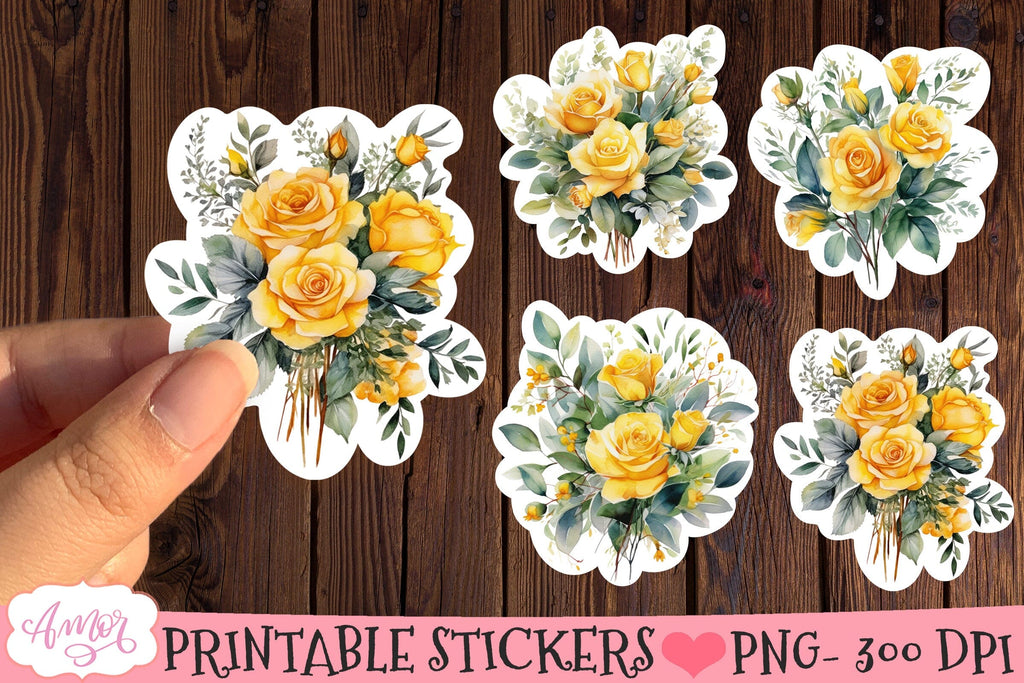 Yellow floral Stickers for Cricut Print and Cut - So Fontsy