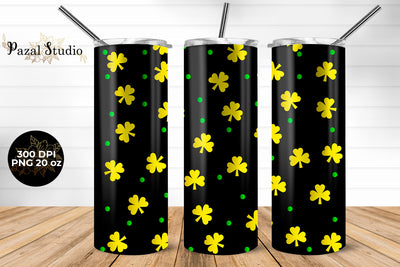 Yellow & Green Clover Pattern St Patricks Day 20oz Skinny Tumbler Wrap Design Sublimation Pazal Studio 
