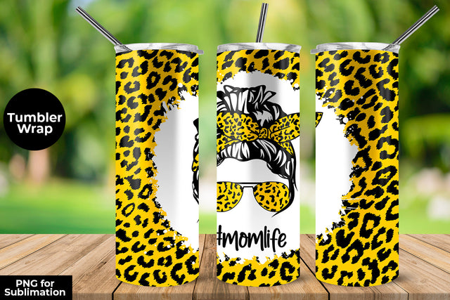 Yellow Leopard momlife 20 oz Skinny Tumbler Wrap Sublimation Design Sublimation Sublimatiz Designs 