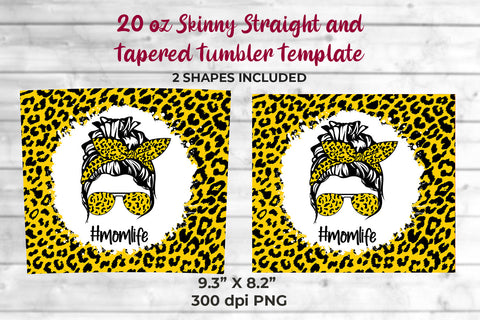 Yellow Leopard momlife 20 oz Skinny Tumbler Wrap Sublimation Design Sublimation Sublimatiz Designs 