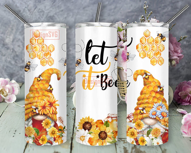 Yellow Let it Bee Honey Gnome 20oz Skinny Tumbler, Bee Honey Gnome Tumbler, Bee Tumbler, Sunflower Bee Honey Gnome Tumbler Sublimation DesignSVG 