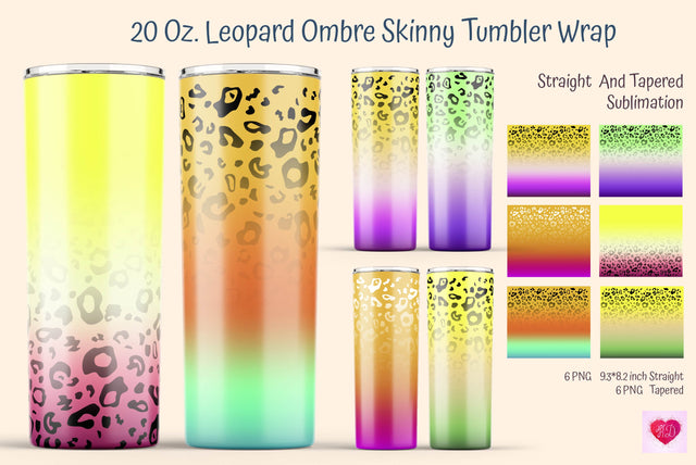 Yellow Ombre Skinny Tumbler Wrap. Leopard Print Design Sublimation Kseniia designer 