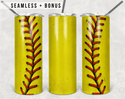 Yellow Softball 20oz Skinny Tumbler Wraps Templates SEAMLESS Softball Sublimation Tumbler Designs for Straight/Tapered Tumbler - PNG Sublimation TumblersByPhill 