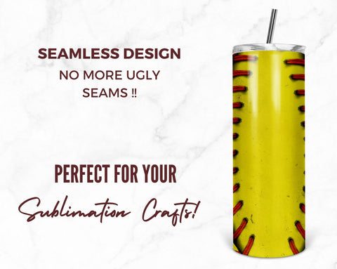 Yellow Softball 20oz Skinny Tumbler Wraps Templates SEAMLESS Softball Sublimation Tumbler Designs for Straight/Tapered Tumbler - PNG Sublimation TumblersByPhill 