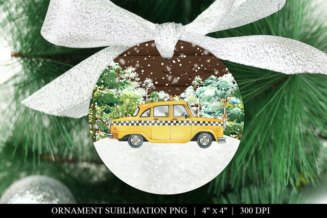 Yellow Taxi Ornament, Unique Cab Christmas Sublimation PNG Sublimation BijouBay 