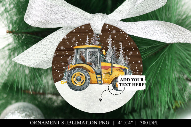 Yellow Tractor Christmas Ornament Sublimation PNG Sublimation BijouBay 