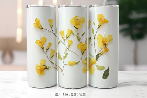 Yellow Tropical Allamanda Flowers Tumbler | Herbarium Tumbler Sublimation Kseniia designer 