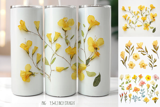 Yellow Tropical Allamanda Flowers Tumbler | Herbarium Tumbler Sublimation Kseniia designer 