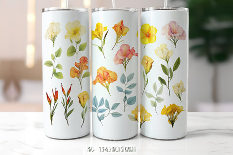 Yellow Tropical Allamanda Flowers Tumbler | Herbarium Tumbler Sublimation Kseniia designer 