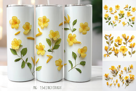 Yellow Tropical Allamanda Flowers Tumbler|Herbarium Tumbler Sublimation Kseniia designer 