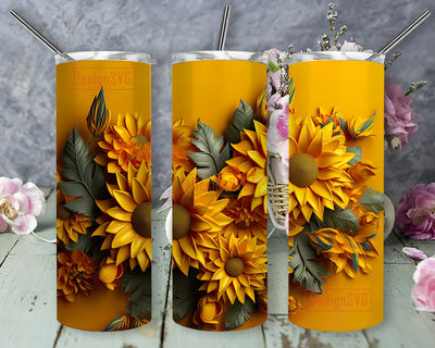 Yellow Will Sunflowers Background 20 oz Skinny Tumbler Sublimation Design, 3D Vector Sunflowers And Florals Tumbler, Beautyfull Sunflower Tumbler Wrap, 3D Tumbler Wrap Sublimation DesignSVG 