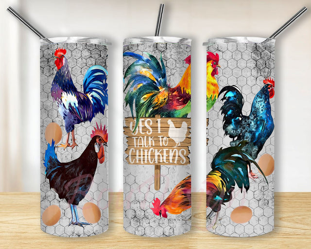 Yes I Talk To Chickens, Sublimation PNG 20oz Straight Tumbler Design File, Chicken Farm Sublimation Design, Chickens 20 oz Skinny Tumbler Sublimation BouDesign 
