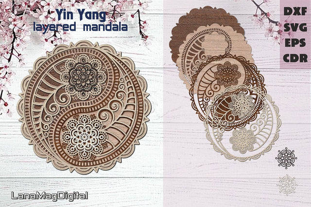 Yin Yang layered mandala svg Flower mandala Shadow box 3D Paper LanaMagDigital 