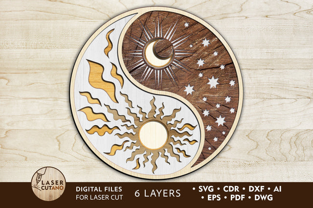 YIN YANG Multilayer Laser Cut Files, Mandala, Round Sign SVG, 3D Designs SVG LaserCutano 