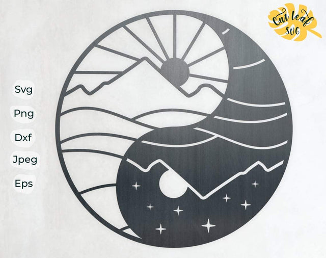 Yin Yang svg, moon sun svg, dxf files for plasma, cnc files for wood, mountains svg, outdoors svg, cut file for laser, camper svg, moon svg SVG CutLeafSvg 