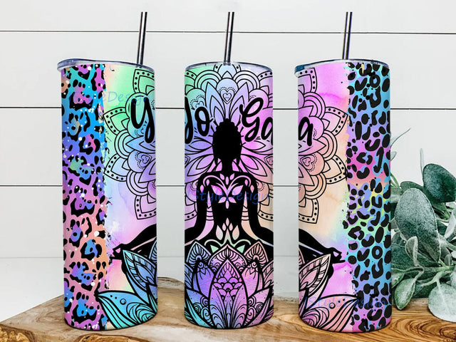 Yoga 20oz Skinny Tumbler, Motivational Quotes Tumbler Png, Leopard Neon Tumbler Wrap, Yoga Mandala Tumbler Tumbler Design, Instant Download Sublimation iStyleDesign 