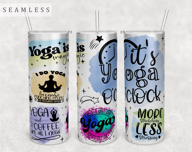 Yoga Quotes Tumbler Wrap, 20 Oz Skinny Tumbler Sublimation Design, Seamless Yoga Sayings Tumbler PNG Sublimation HappyDesignStudio 
