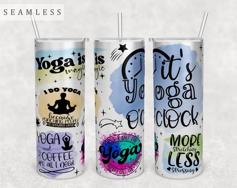 Yoga Quotes Tumbler Wrap, 20 Oz Skinny Tumbler Sublimation Design, Seamless Yoga Sayings Tumbler PNG Sublimation HappyDesignStudio 
