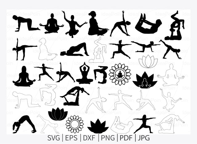 Yoga Silhouette Svg, Meditation Svg, Yoga Svg Bundle, Yoga Outline, Yoga Vector, Yoga pose, Namaste Svg SVG Dinvect 