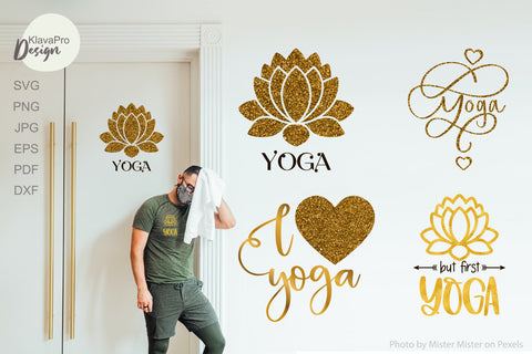 Yoga SVG Bundle | SVG or Sublimation Designs with gold glitter or foil SVG Klava P 