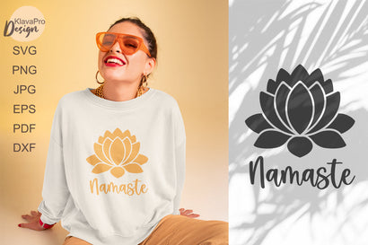 Yoga SVG vector cut file for cutting machines, Calligraphy svg saying "Namaste" with a lotus flower SVG Klava P 