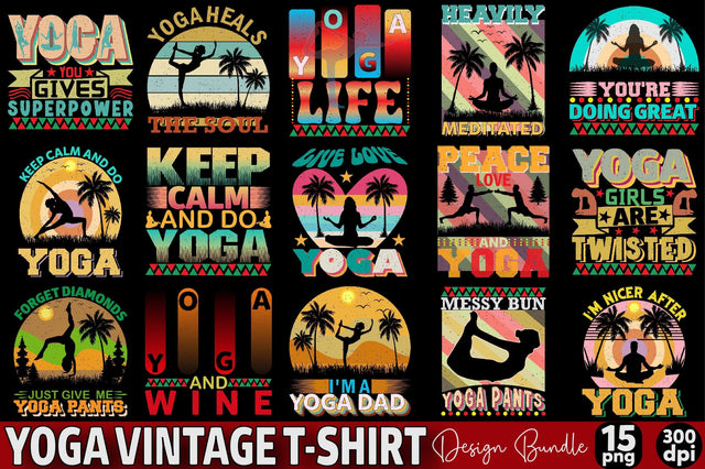Yoga Vintage T-Shirt Design Bundle Sublimation SVGArt 