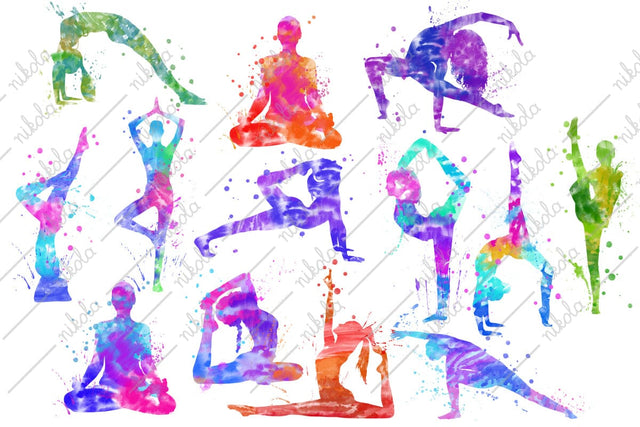 Yoga Watercolor Sublimation Clipart Poses PNG Sublimation nikola 