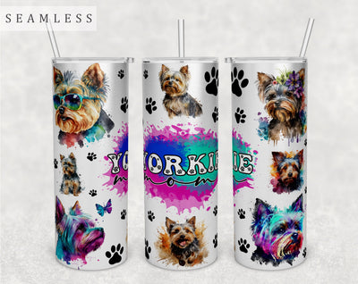 Yorkie Mom Tumbler Wrap, 20oz Skinny Tumbler Sublimation Design, Yorkie Mama Tumbler PNG Sublimation HappyDesignStudio 