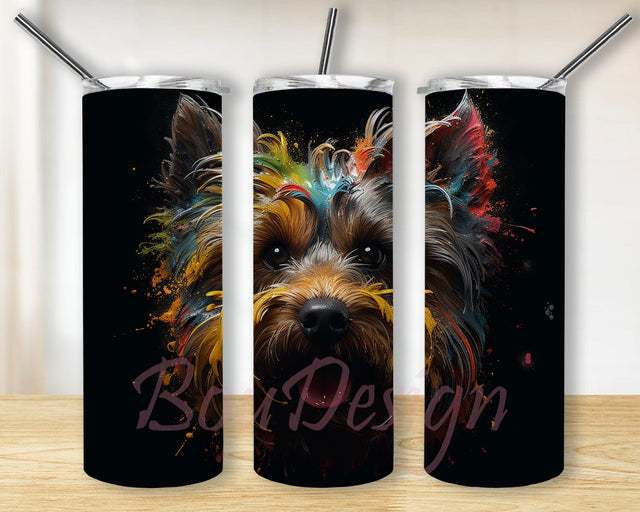 Yorkshire Terrier 20oz Skinny Tumbler Png, Yorkshire Terrier Sublimation Design, Animal Tumbler, Dog Mom, Dog Mama, Yorkie Cup, Dog Lover, Neon Rainbow Cute Sublimation BouDesign 