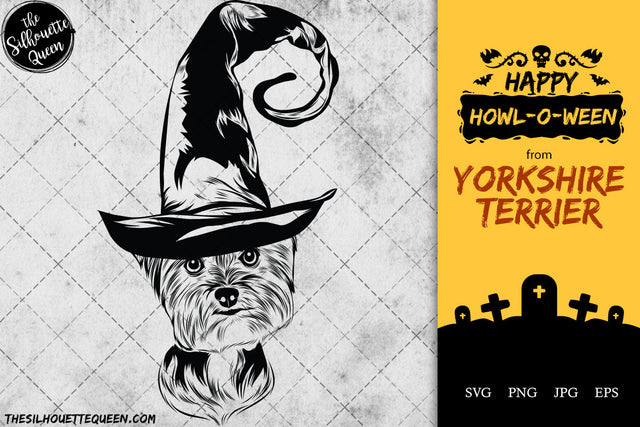 Yorkshire Terrier dog svg portrait clipart vector graphic art Witch hat Halloween dog Cricut cut file cuttable design SVG Loveleen Kaur 