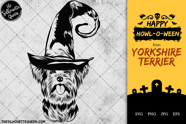 Yorkshire Terrier dog svg portrait clipart vector graphic art Witch Hat Halloween dog Cricut cut file cuttable design SVG Loveleen Kaur 
