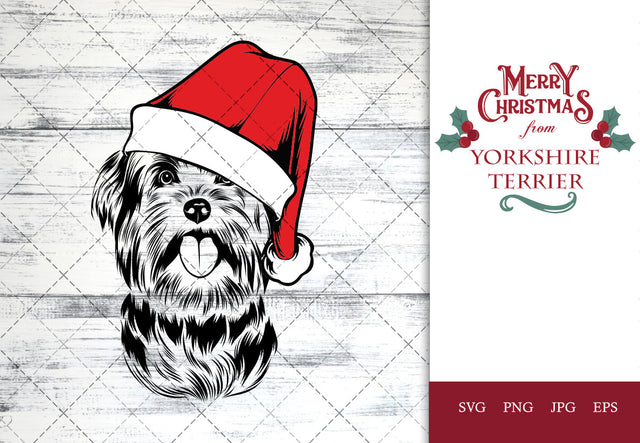 Yorkshire Terrier dog svg portrait clipart vector graphic art Xmas hat Christmas dog Cricut cut file cuttable design SVG Loveleen Kaur 