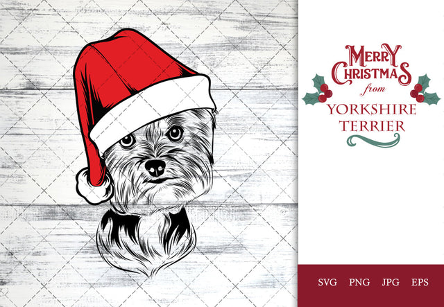 Yorkshire Terrier dog svg portrait clipart vector graphic art Xmas hat Christmas dog Cricut cut file cuttable design SVG Loveleen Kaur 