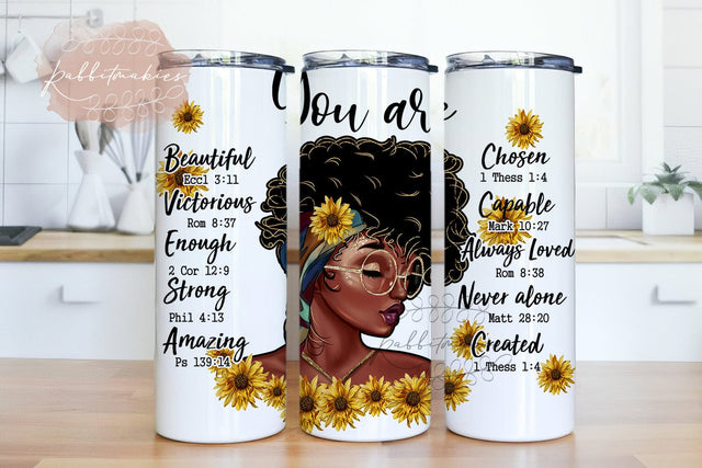 You Are Beautiful Victorious Strong Tumbler, Afro Girl 20oz Skinny Tumbler Wrap Sublimation PNG Download, Motivational Sublimation Design Sublimation Rabbitmakies 