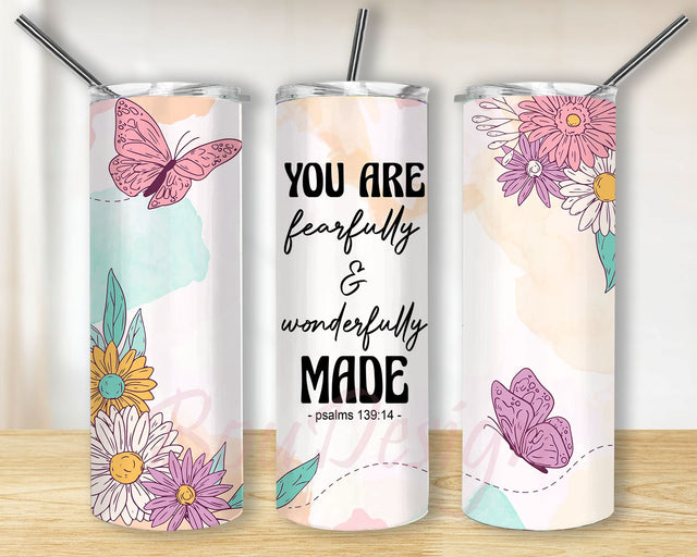 You Are Fearfully And Wonderfully Made, Butterfly Sublimation Designs 20oz Skinny Tumbler Wrap Design PNG, Butterfly Tumbler Png, Straight&Tapered Tumbler Design Butterfly Sublimation BouDesign 