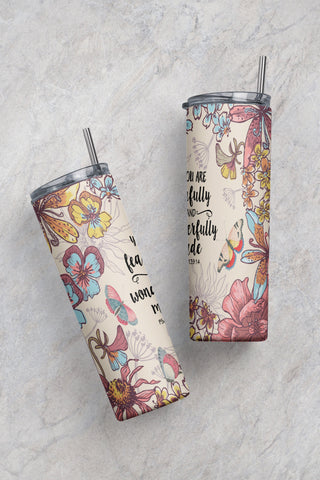 You are fearfully and wonderfully made, inspirational bible verse, 20oz Skinny Straight, Sublimation Wrap Design for a tumbler Sublimation CaldwellArt 