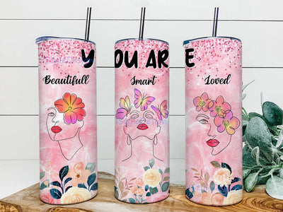 You Are Loved Smart Beautiful Tumbler Design, Self Love Wildflowers Tumbler Wrap, Woman Face Line Tumbler Png, Inspiration Quote Sublimation Design, Digital Download Sublimation iStyleDesign 