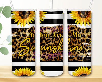You Are My Sunshine 20 Oz Skinny Tumbler PNG Design, Sunflower, Leopard Print Design, PNG Download Sublimation sassyprint 