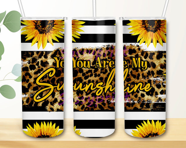 You Are My Sunshine 20 Oz Skinny Tumbler PNG Design, Sunflower, Leopard Print Design, PNG Download Sublimation sassyprint 