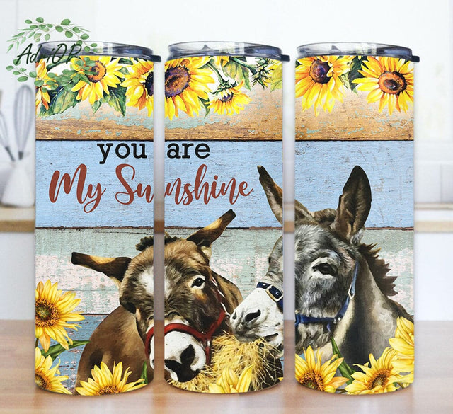 You Are my Sunshine Tumbler Png, Donkey 20oz Tumbler Template, Sunflower Tumbler Wrap, Farm Animal Tumbler Design, Quote Design Png, Instant Download Sublimation AdriOP 