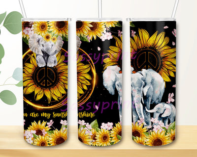 You Are My Sunshine Tumbler PNG, Elephant 20 oz Skinny Tumbler Sublimation Design, Sunflower Tumbler PNG Sublimation sassyprint 
