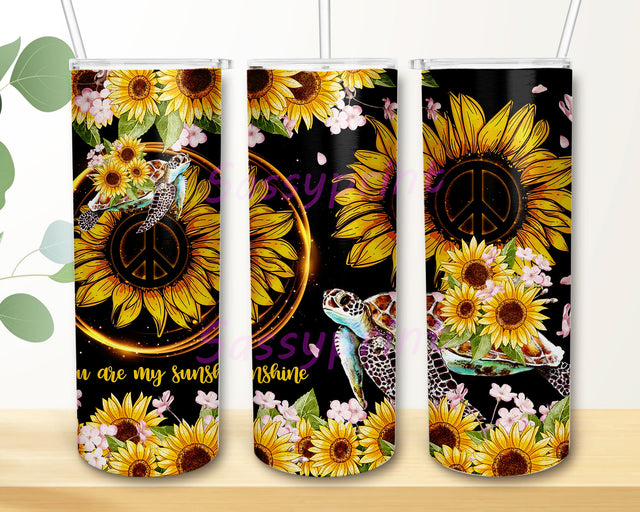 You Are My Sunshine Tumbler PNG, Sea Turtle Tumbler PNG, Sunflower Hippie Glitter 20 oz Skinny Tumbler Sublimation Design Sublimation sassyprint 