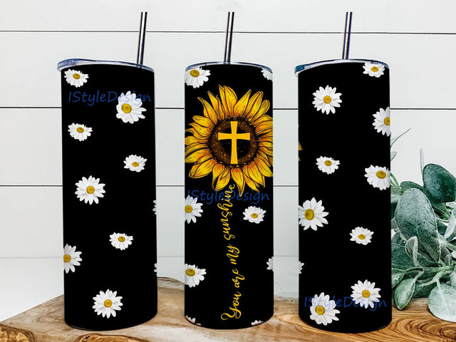You Are My Sunshine Tumbler Sublimation, Sunflower 20 oz Skinny Tumbler Straight and Warped Design Digital Download PNG Sublimation iStyleDesign 